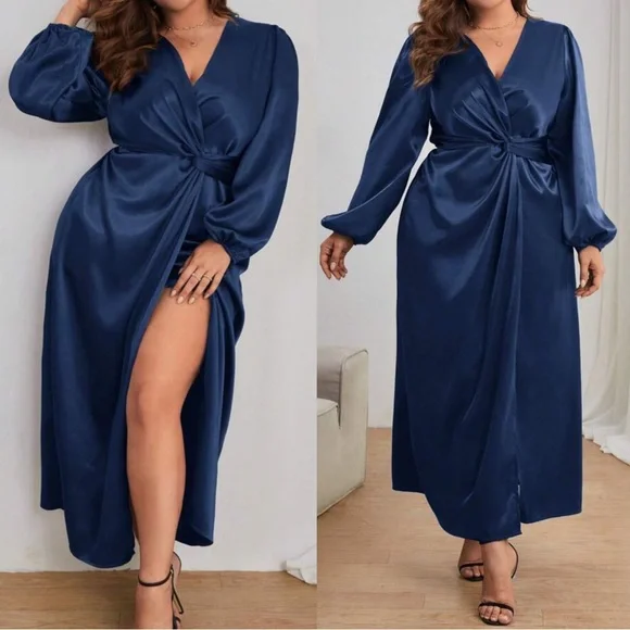 Luxe Satin Twist Party Evening Black Tie Wedding Dress - Picture 1 of 7